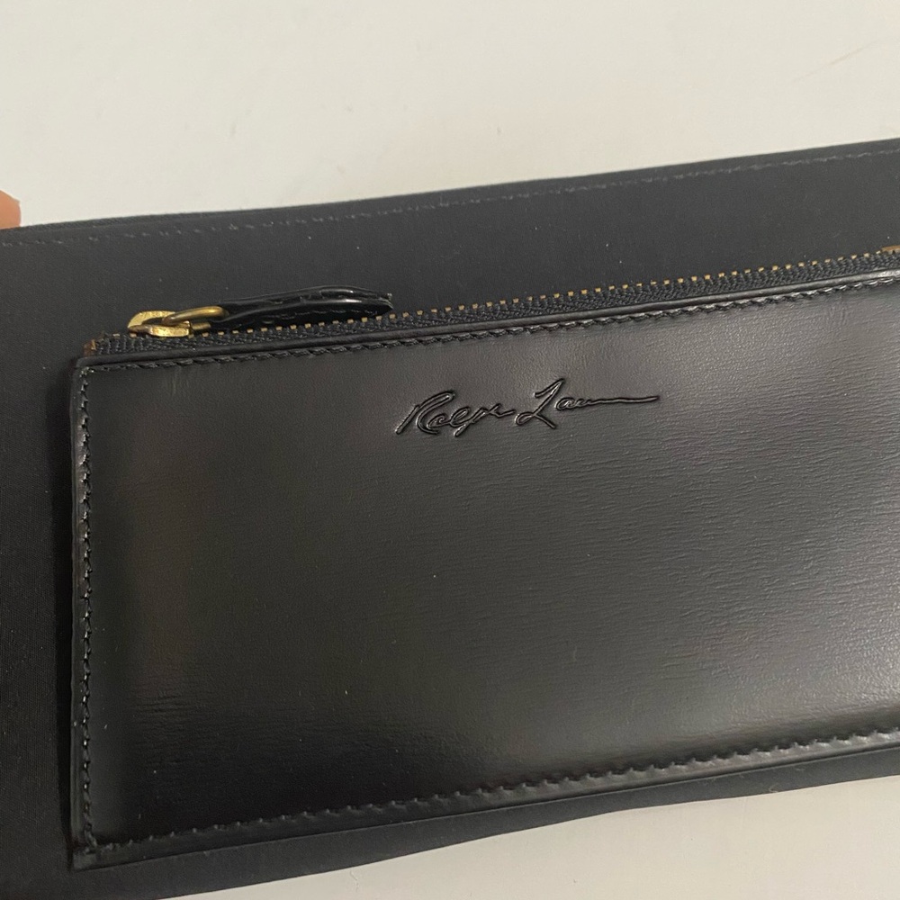 RARE VTG Polo Ralph Lauren Wallet Embossed Signature BLACK Calfskin Microfiber